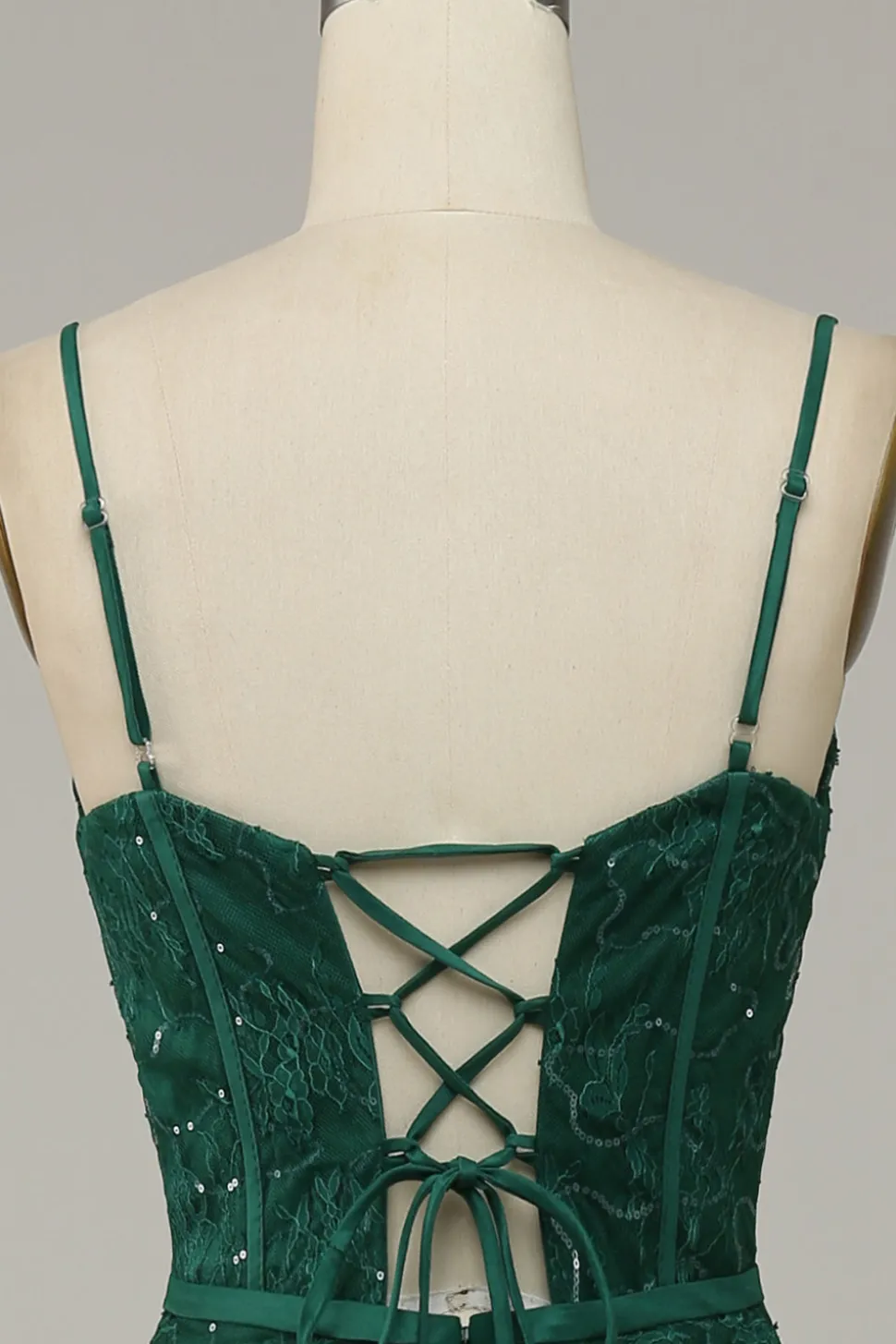 Cintas de Espaguete Verde Escuro Vestido de Festa