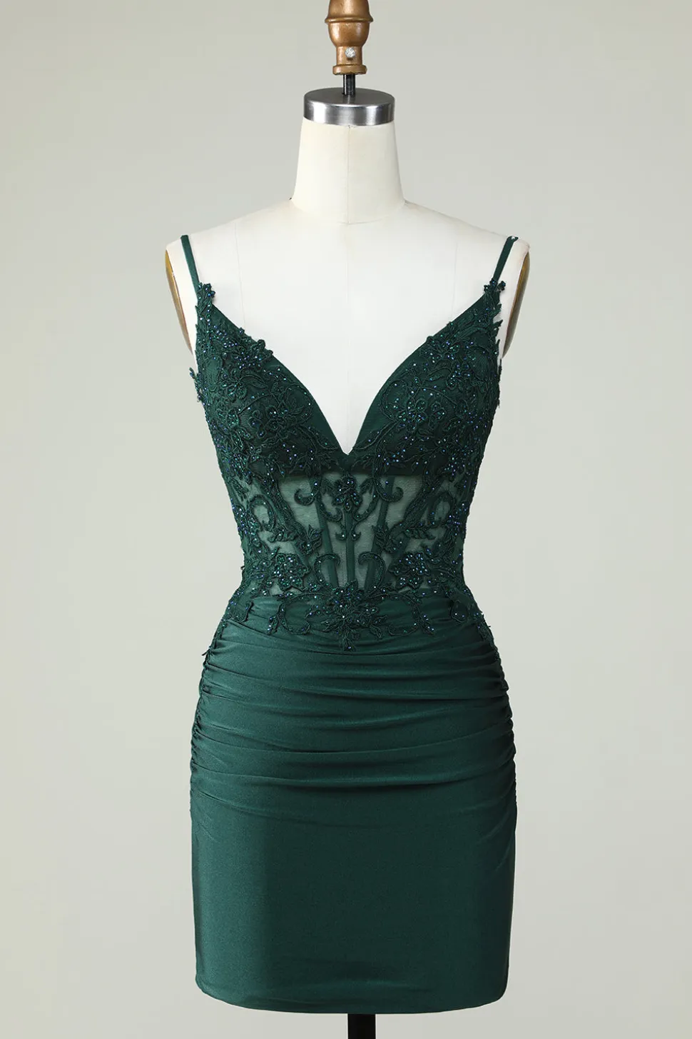 Cintas de Espaguete Verde Escuro Vestido de Cocktail