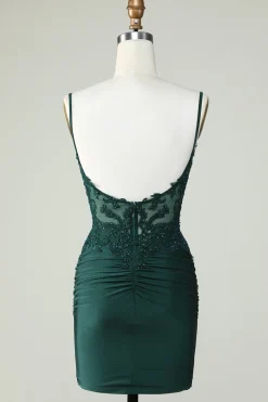 Cintas de Espaguete Verde Escuro Vestido de Cocktail