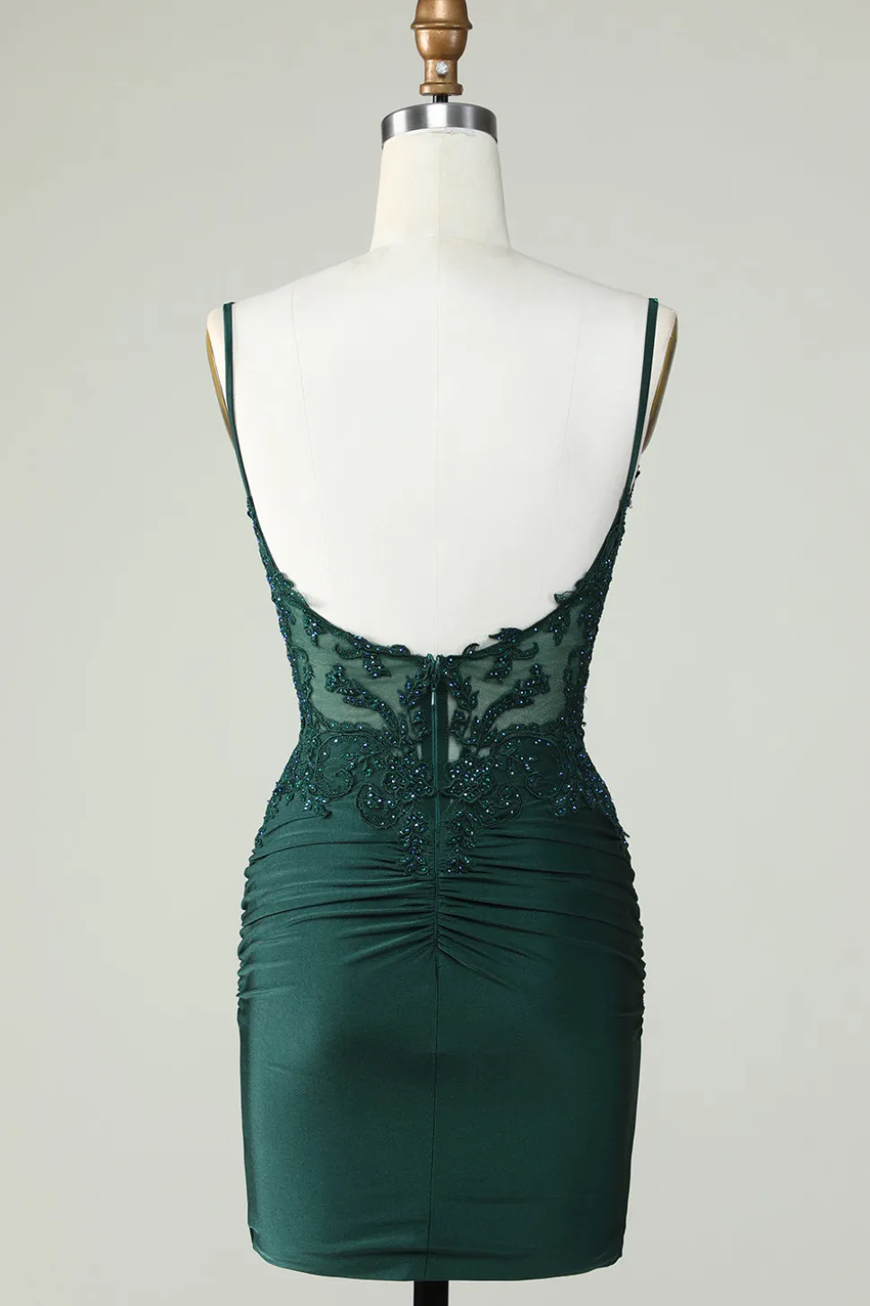 Cintas de Espaguete Verde Escuro Vestido de Cocktail