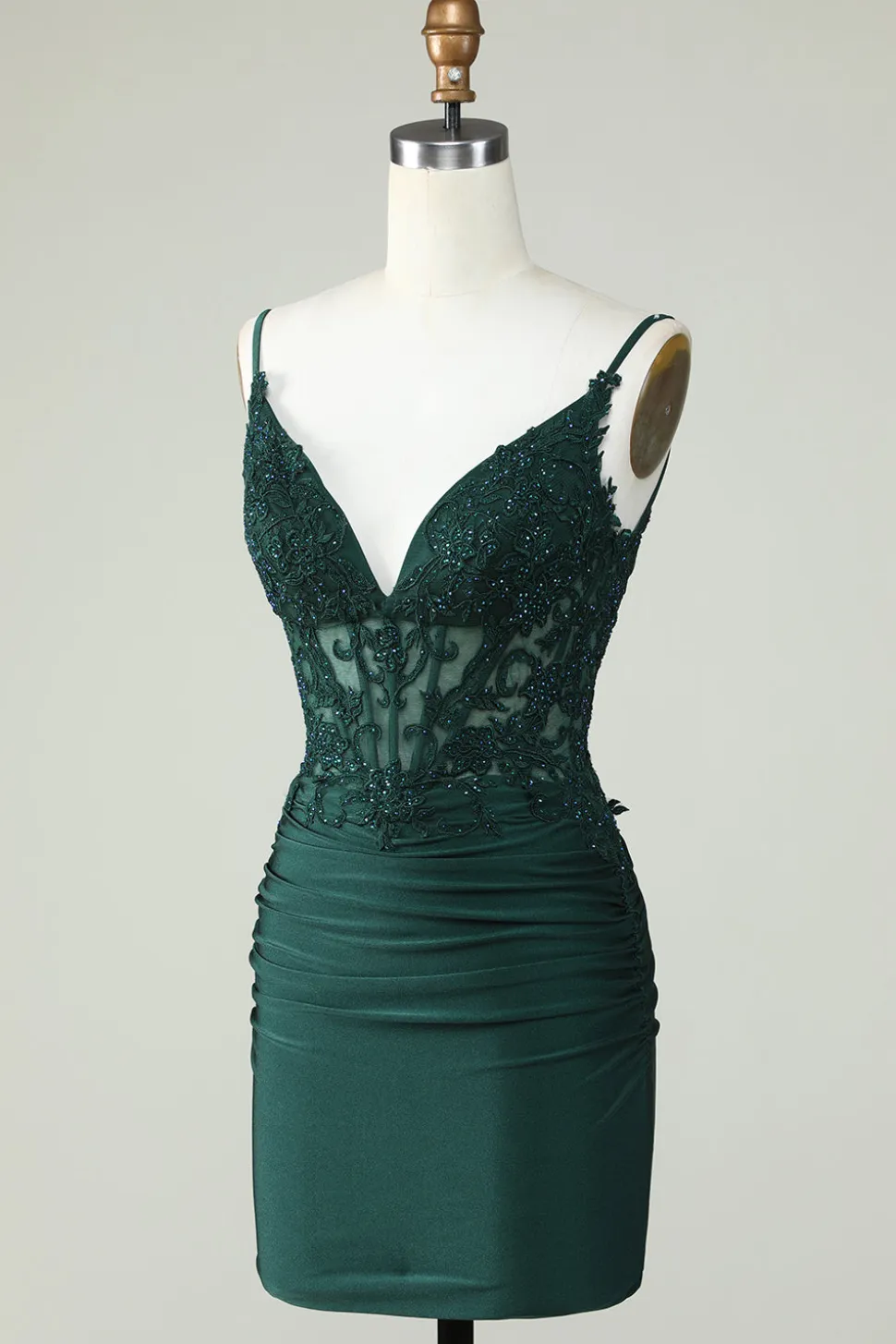 Cintas de Espaguete Verde Escuro Vestido de Cocktail