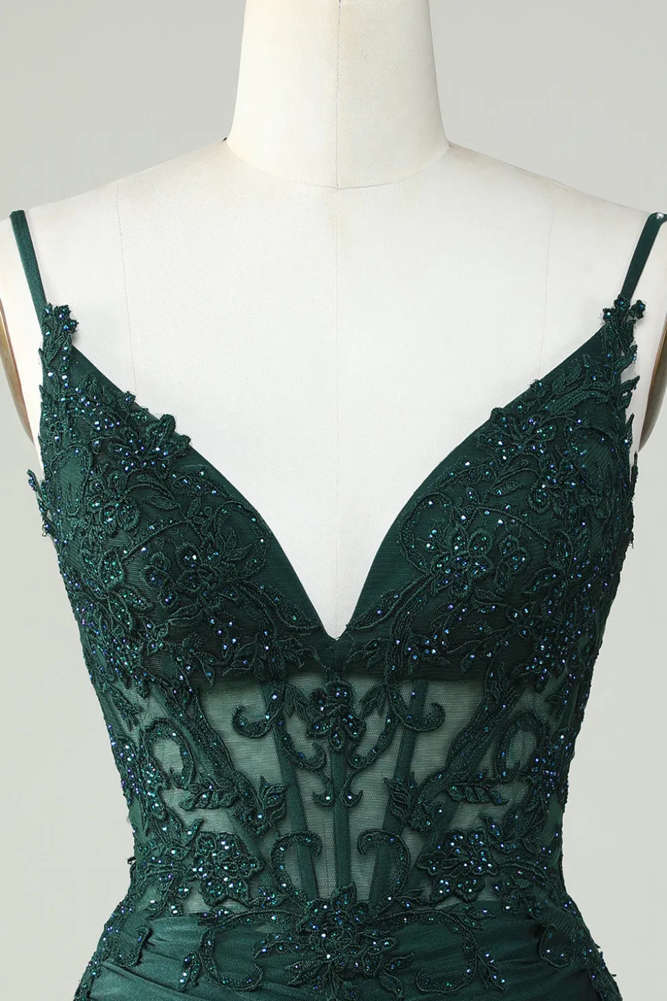 Cintas de Espaguete Verde Escuro Vestido de Cocktail