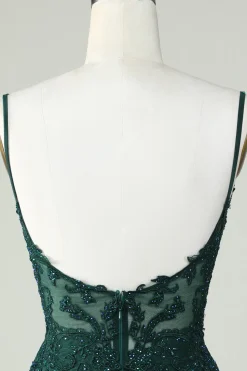 Cintas de Espaguete Verde Escuro Vestido de Cocktail