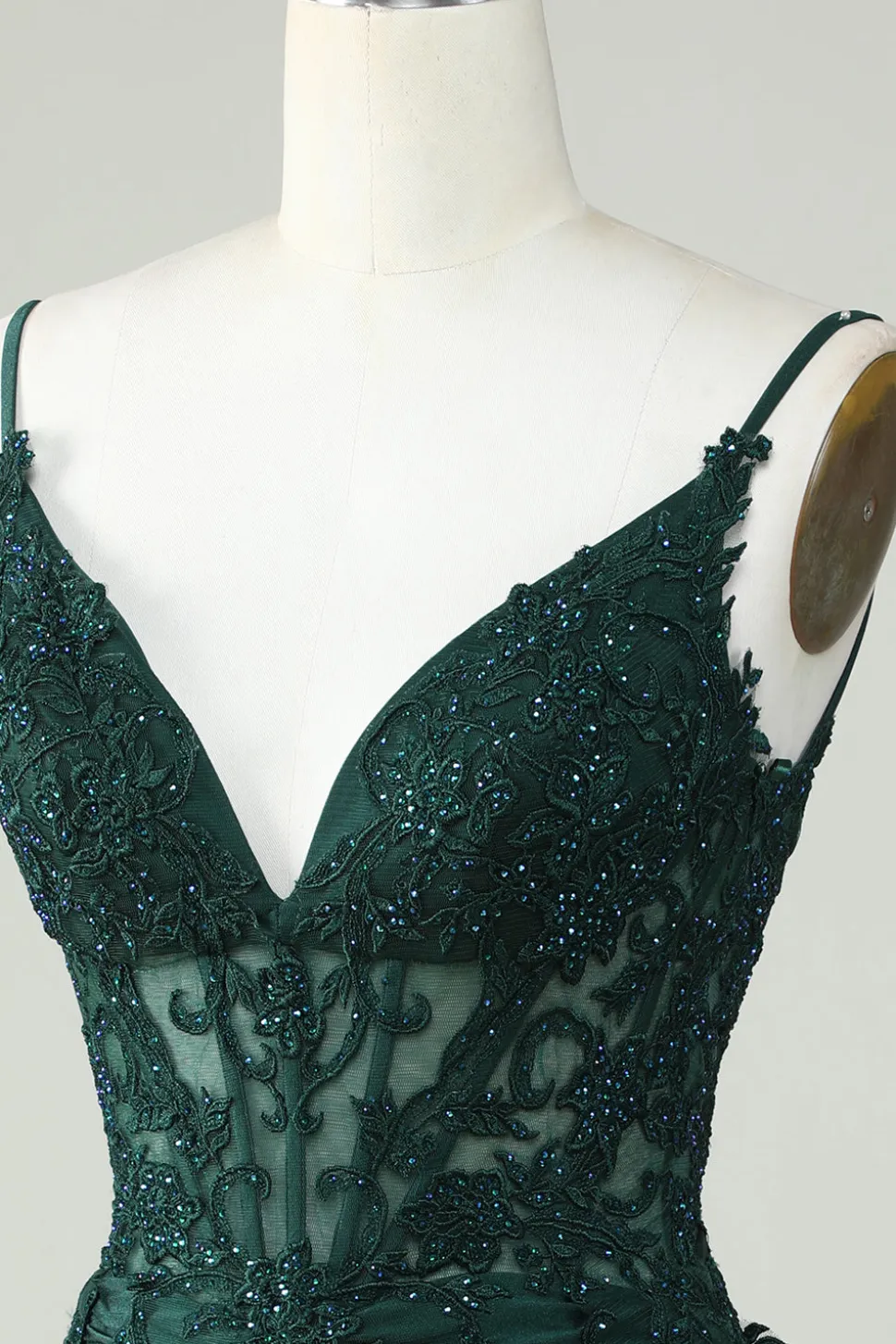 Cintas de Espaguete Verde Escuro Vestido de Cocktail