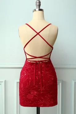 Cintas de espaguete vestido vermelho Bodycon