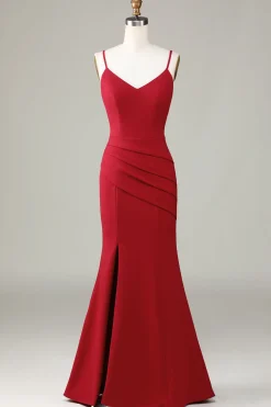 Cintas de Espaguete Vestido de Dama de Honor Borgonha