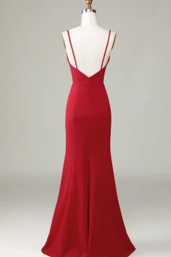 Cintas de Espaguete Vestido de Dama de Honor Borgonha