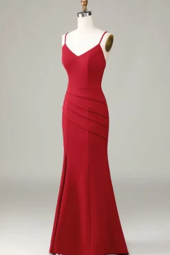 Cintas de Espaguete Vestido de Dama de Honor Borgonha