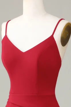 Cintas de Espaguete Vestido de Dama de Honor Borgonha