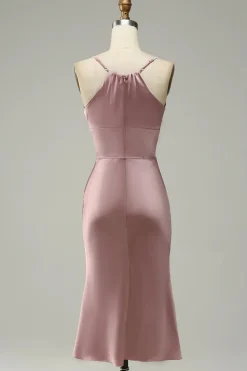 Cintas de Espaguete Vestido de Festa Rosa