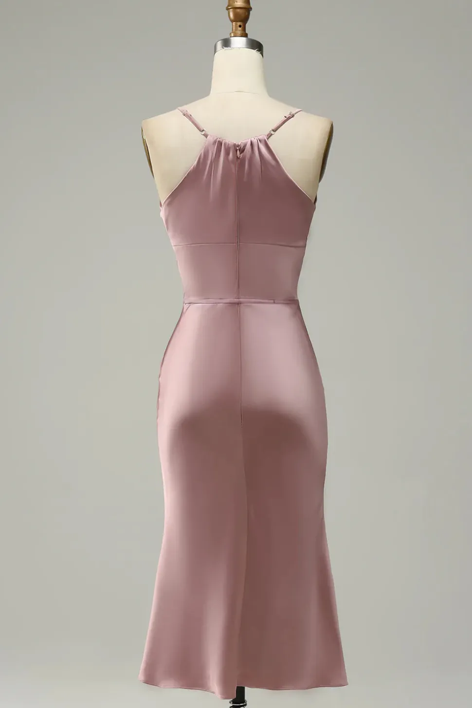 Cintas de Espaguete Vestido de Festa Rosa