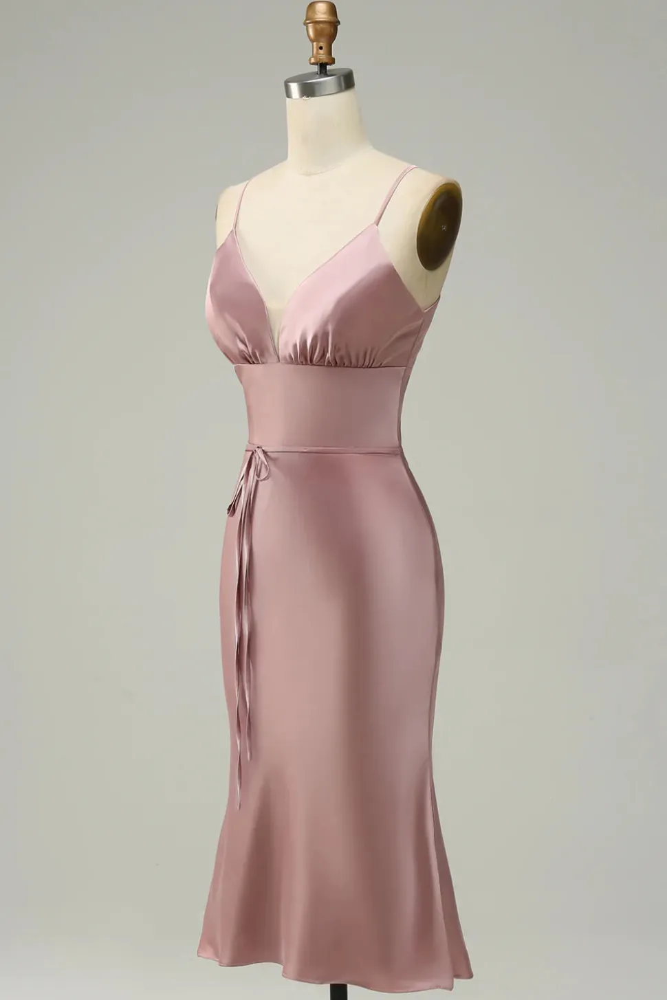 Cintas de Espaguete Vestido de Festa Rosa