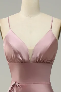 Cintas de Espaguete Vestido de Festa Rosa
