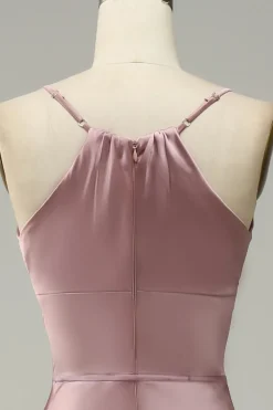 Cintas de Espaguete Vestido de Festa Rosa