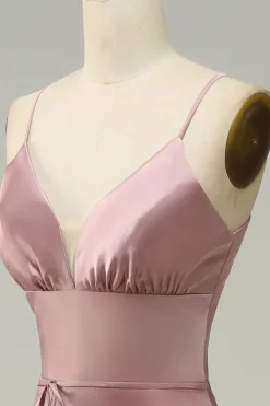 Cintas de Espaguete Vestido de Festa Rosa