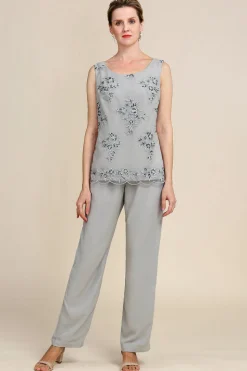 Cinza 3 Peças Pant Suits Mangas Compridas