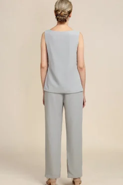 Cinza 3 Peças Pant Suits Mangas Compridas