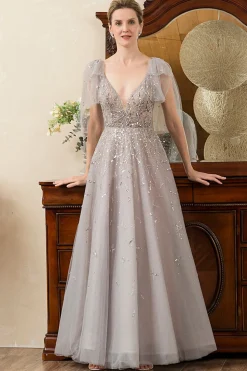 Cinza A Line Vestido Mãe de Noiva