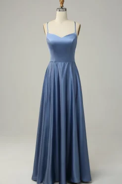 Cinza Azul Halter A Line Vestido de Dama de Honor
