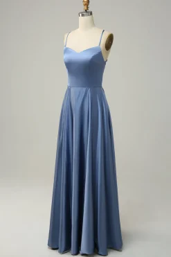 Cinza Azul Halter A Line Vestido de Dama de Honor