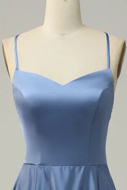 Cinza Azul Halter A Line Vestido de Dama de Honor