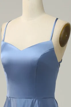 Cinza Azul Halter A Line Vestido de Dama de Honor
