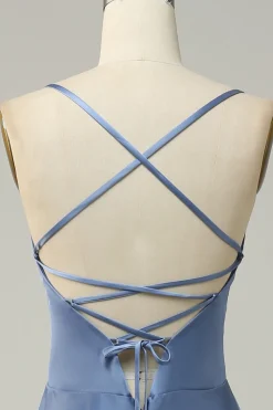 Cinza Azul Halter A Line Vestido de Dama de Honor