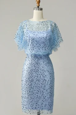 Cinza Azul Lantejoulas Vestido Cocktail