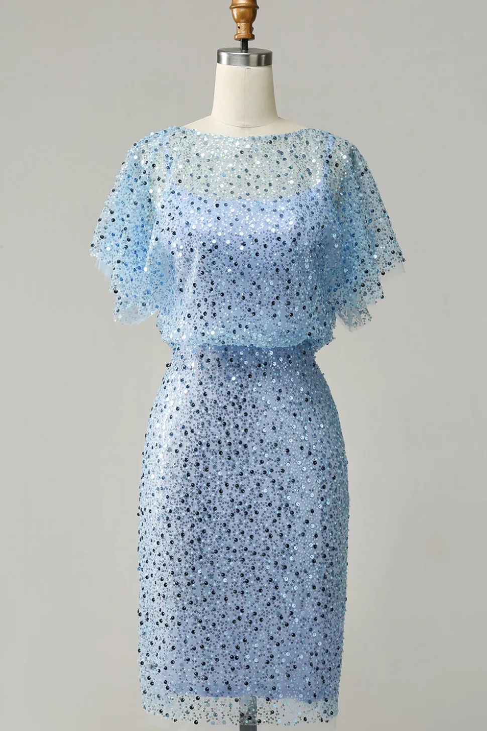 Cinza Azul Lantejoulas Vestido Cocktail