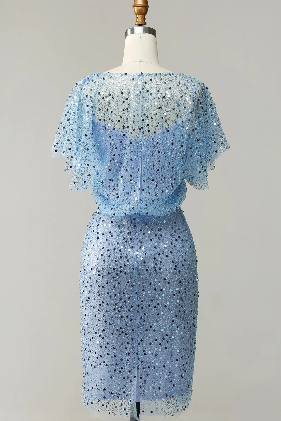 Cinza Azul Lantejoulas Vestido Cocktail