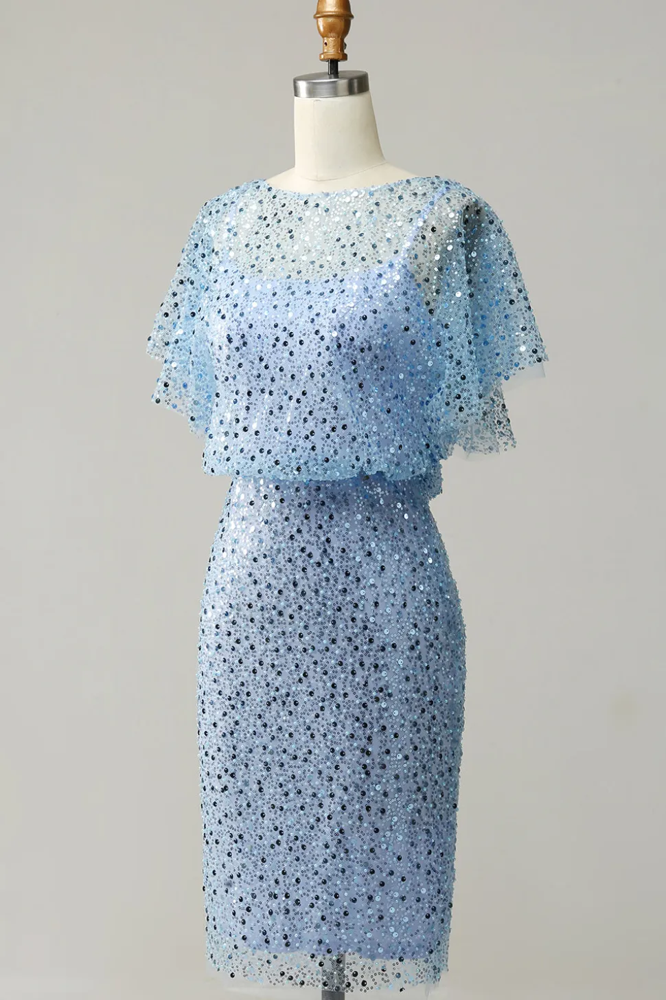Cinza Azul Lantejoulas Vestido Cocktail