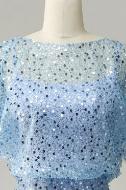 Cinza Azul Lantejoulas Vestido Cocktail
