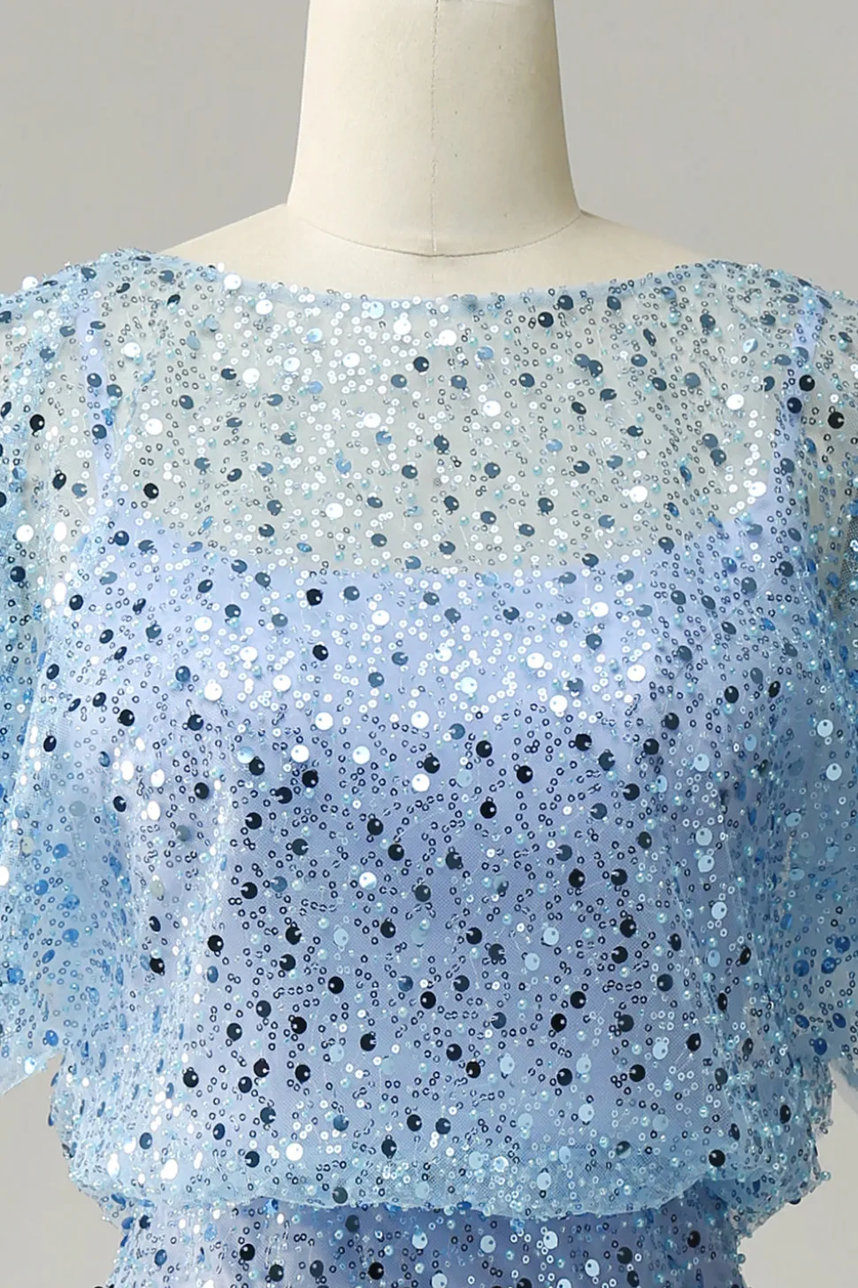 Cinza Azul Lantejoulas Vestido Cocktail