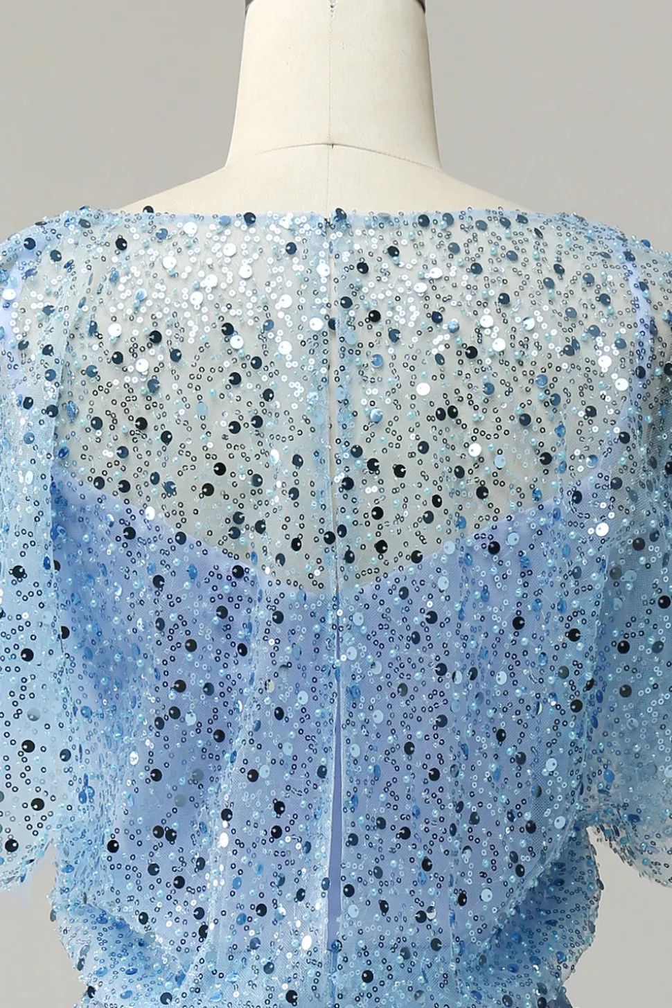 Cinza Azul Lantejoulas Vestido Cocktail