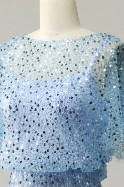 Cinza Azul Lantejoulas Vestido Cocktail