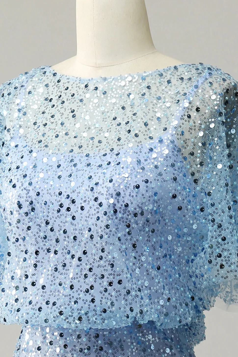 Cinza Azul Lantejoulas Vestido Cocktail