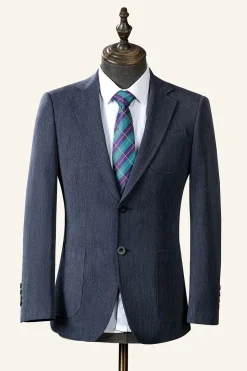 Cinza Azul Lapela Entalhada 3 Peças Terno Masculino