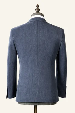 Cinza Azul Lapela Entalhada 3 Peças Terno Masculino