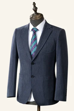 Cinza Azul Lapela Entalhada 3 Peças Terno Masculino