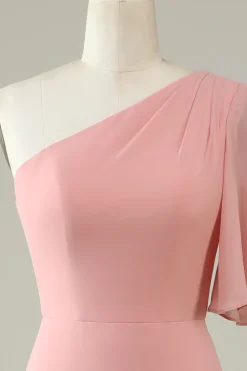 Cinza Azul Um Ombro Chiffon Boho Vestido Madrinha