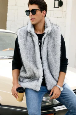 Cinza claro Faux Fur Winter Colete Masculino