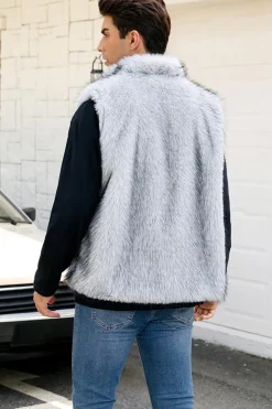 Cinza claro Faux Fur Winter Colete Masculino