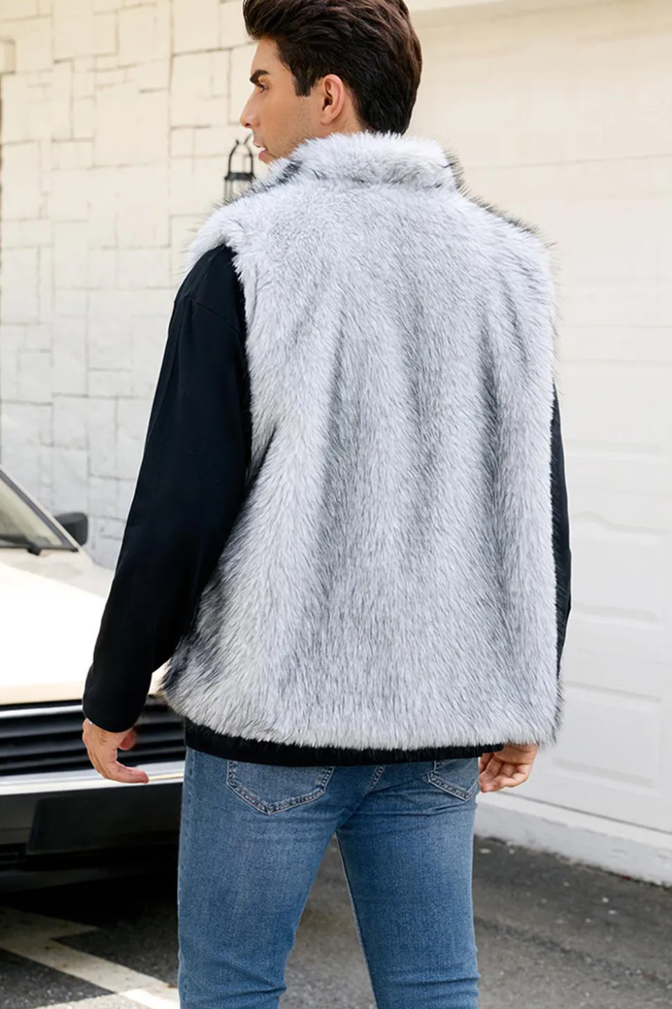 Cinza claro Faux Fur Winter Colete Masculino