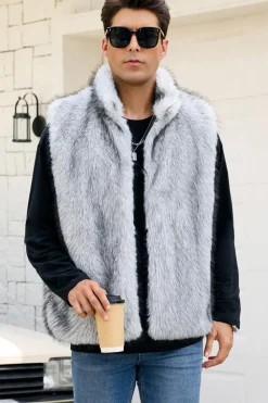 Cinza claro Faux Fur Winter Colete Masculino