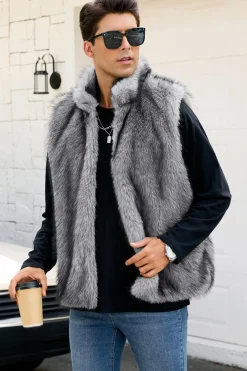 Cinza claro Faux Fur Winter Colete Masculino