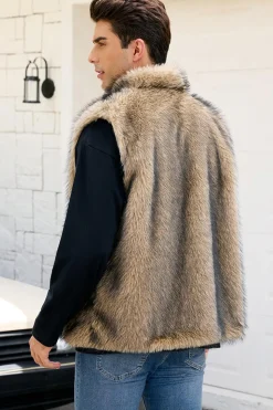 Cinza claro Faux Fur Winter Colete Masculino