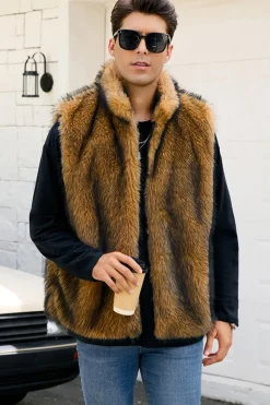 Cinza claro Faux Fur Winter Colete Masculino