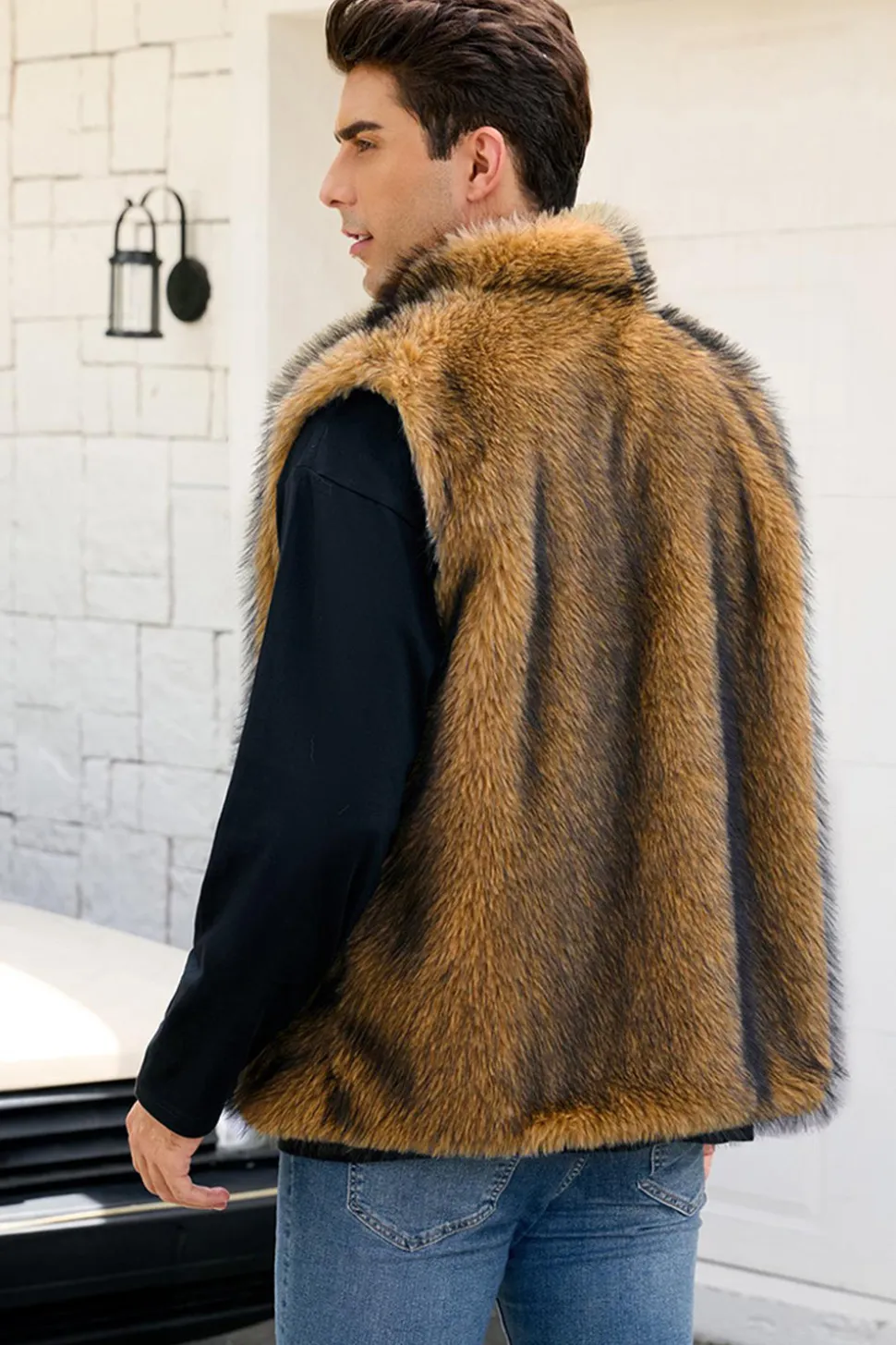 Cinza claro Faux Fur Winter Colete Masculino