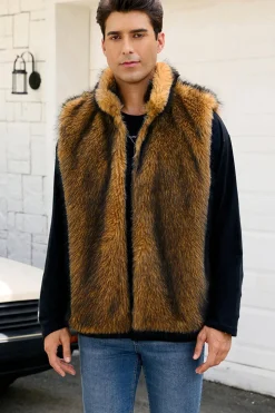 Cinza claro Faux Fur Winter Colete Masculino