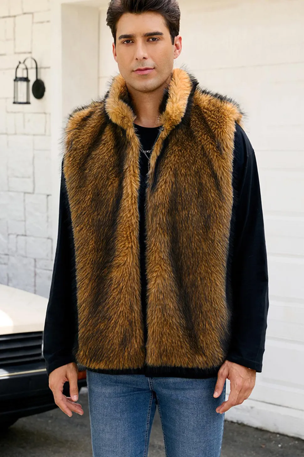 Cinza claro Faux Fur Winter Colete Masculino